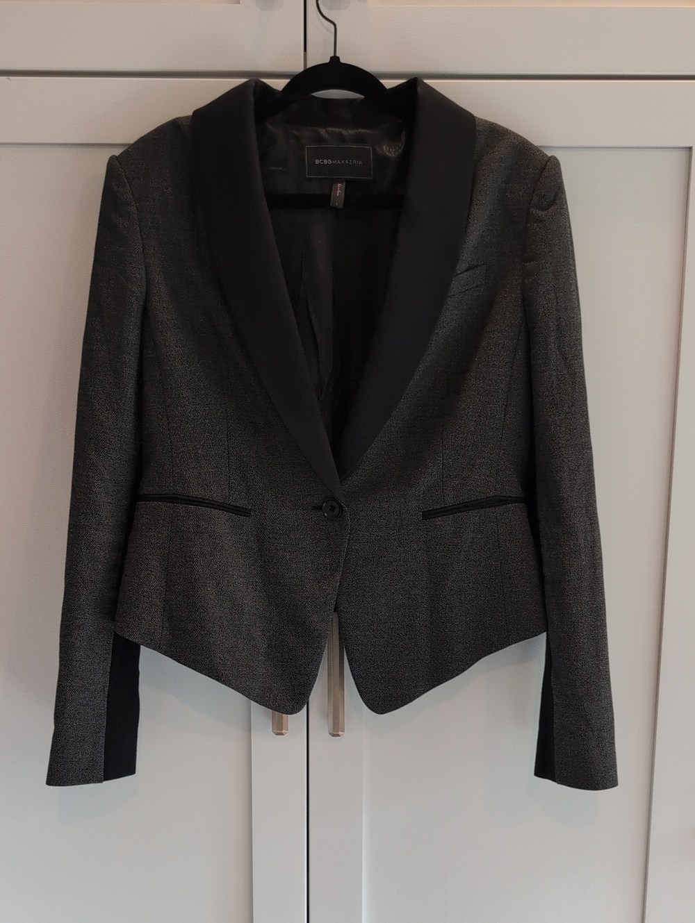 BCBGMaxAzria Black Metallic Shawl-Collar Blazer